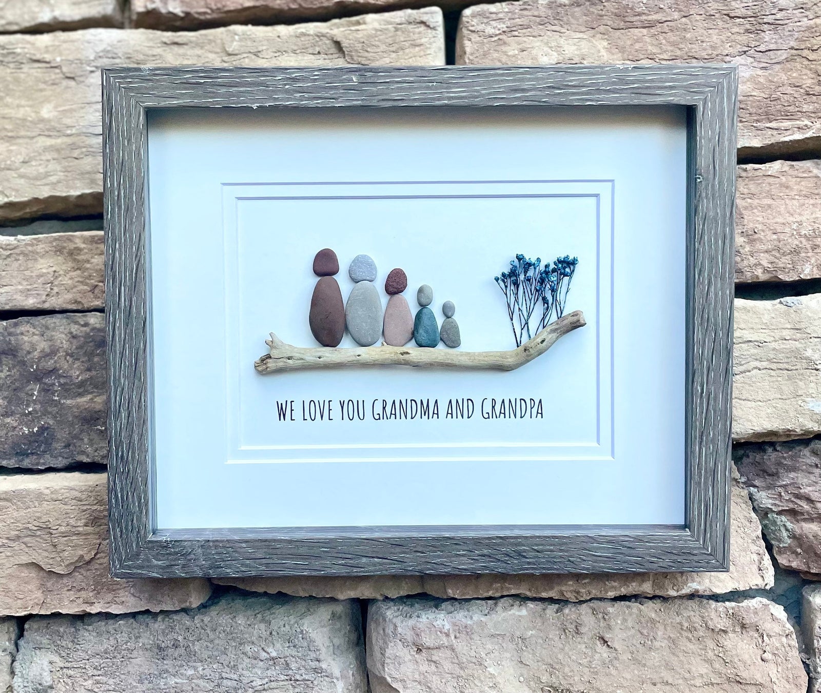 Gift for Grandparents, Gift from Grandkids, Original Handmade Pebble Art, Great Personalized Gift