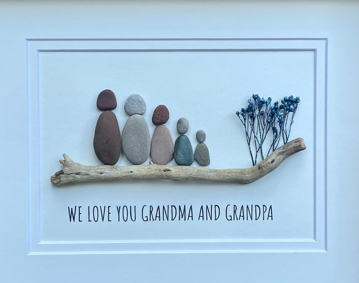 Gift for Grandparents, Gift from Grandkids, Original Handmade Pebble Art, Great Personalized Gift