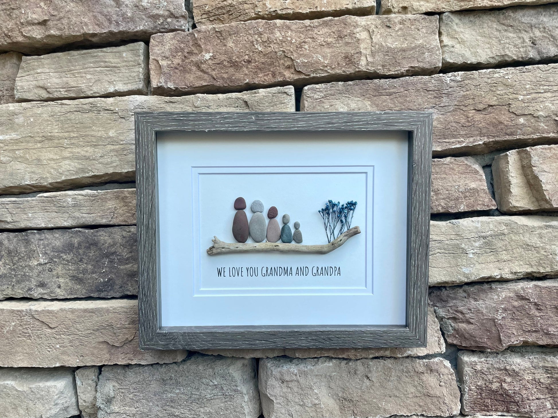Gift for Grandparents, Gift from Grandkids, Original Handmade Pebble Art, Great Personalized Gift
