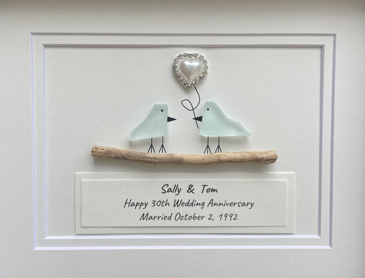 30th Pearl Wedding Anniversary Personalized Gift, 8 x 10” Framed Handmade Gift for Parents, Wife, Husband, Friends, Couple