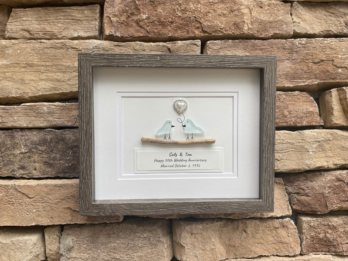 30th Pearl Wedding Anniversary Personalized Gift, 8 x 10” Framed Handmade Gift for Parents, Wife, Husband, Friends, Couple