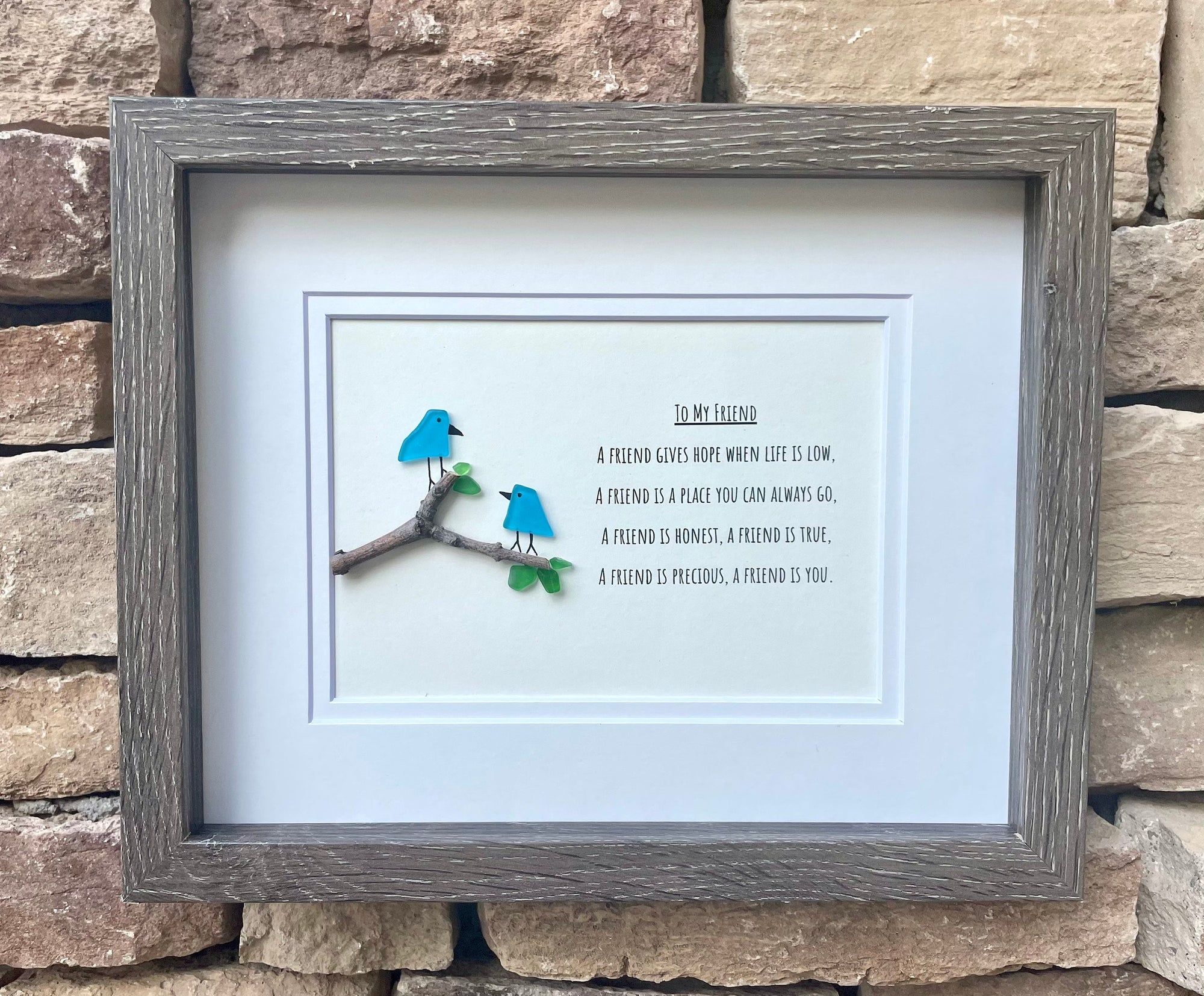 Framed Friendship Poem "To my Friend" 8x10 Picture, Sea Glass and Driftwood Art, Gift for Friend, Sister, Handmade Original Beach Glass Art