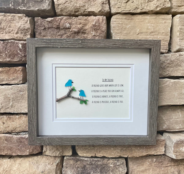 To My Friend Poem Sea Glass Birds Art, 5x7" or 8x10"