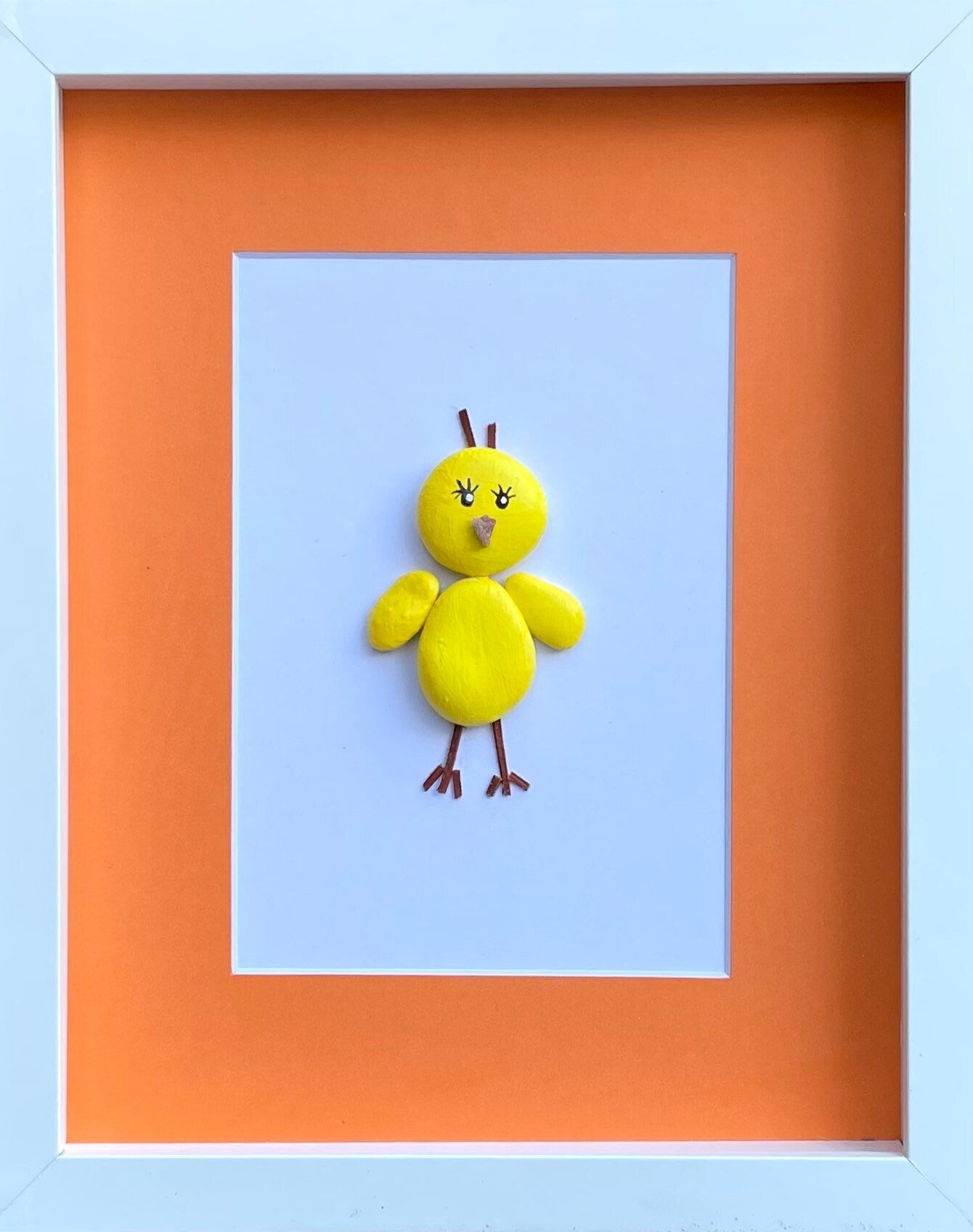 Little Chick Pebble Art, Framed Nursery Decor, 8x10"