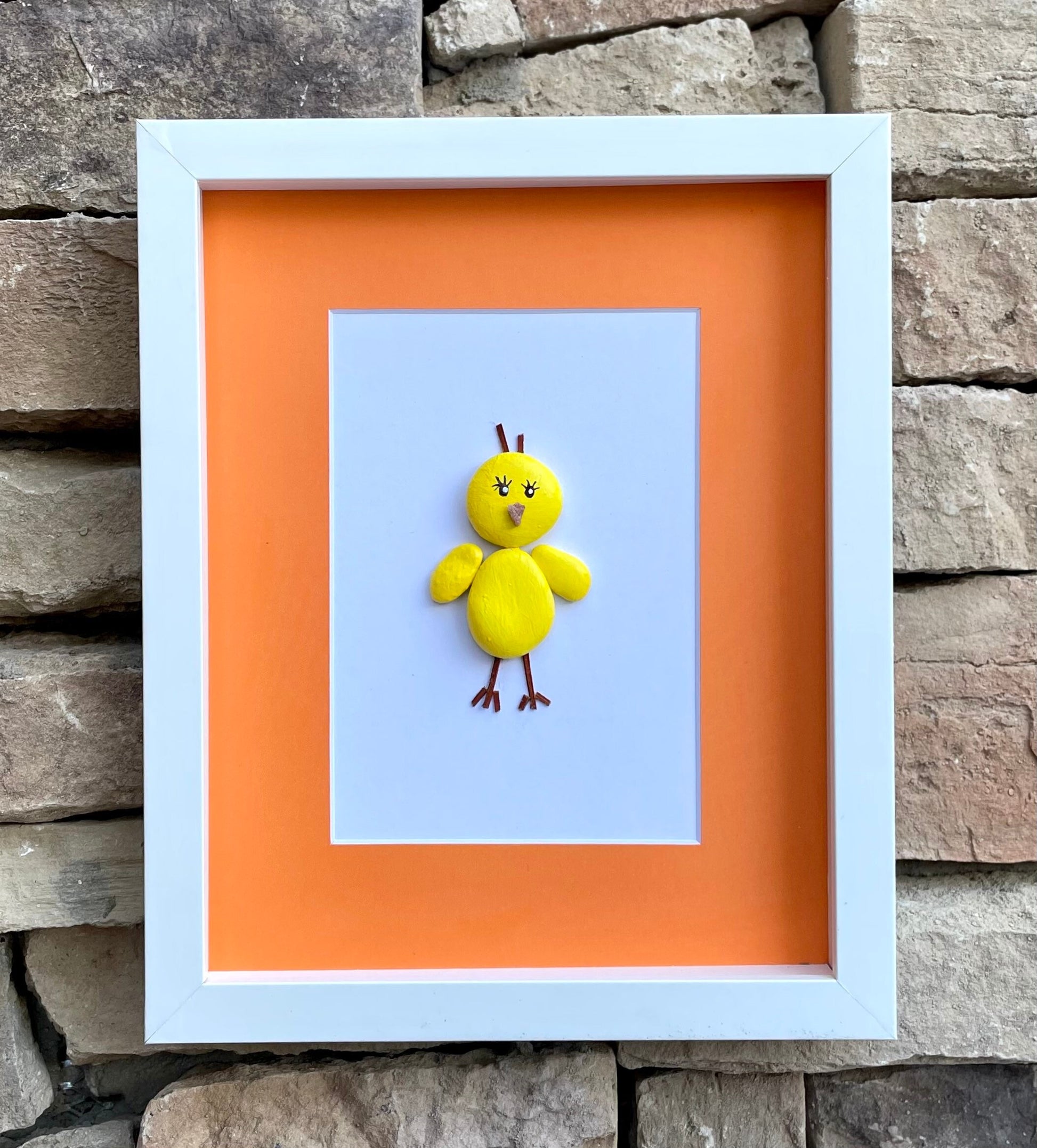 Little Chick Pebble Art, Framed Nursery Decor, 8x10"