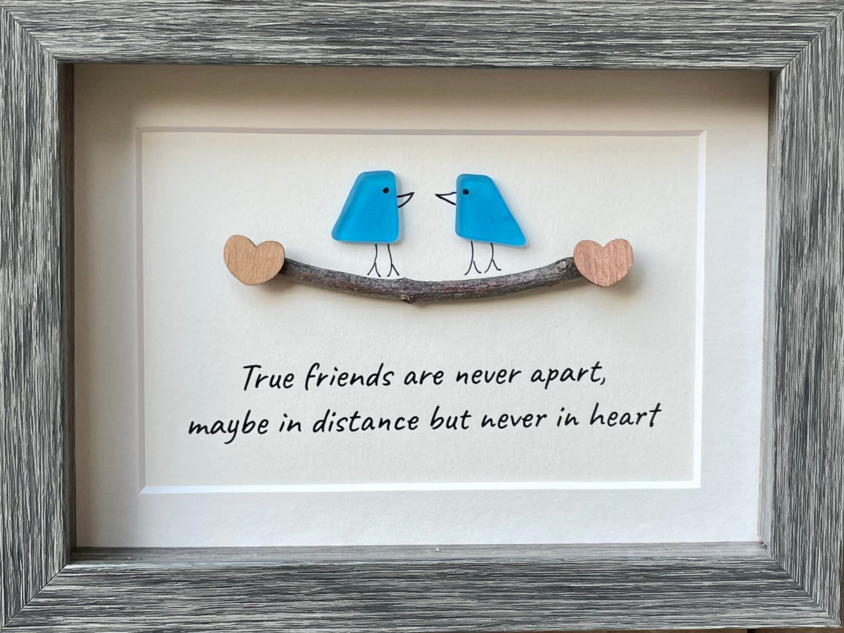 Long Distance Friendship Gift | 5x7 Framed Sea Glass Art | “True Friends Are Never Apart” Handmade Picture | Driftwood Art | Gift for Friend