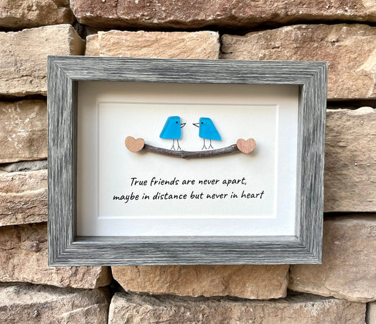 True Friends Are Never Apart Sea Glass Birds Art, 5x7"