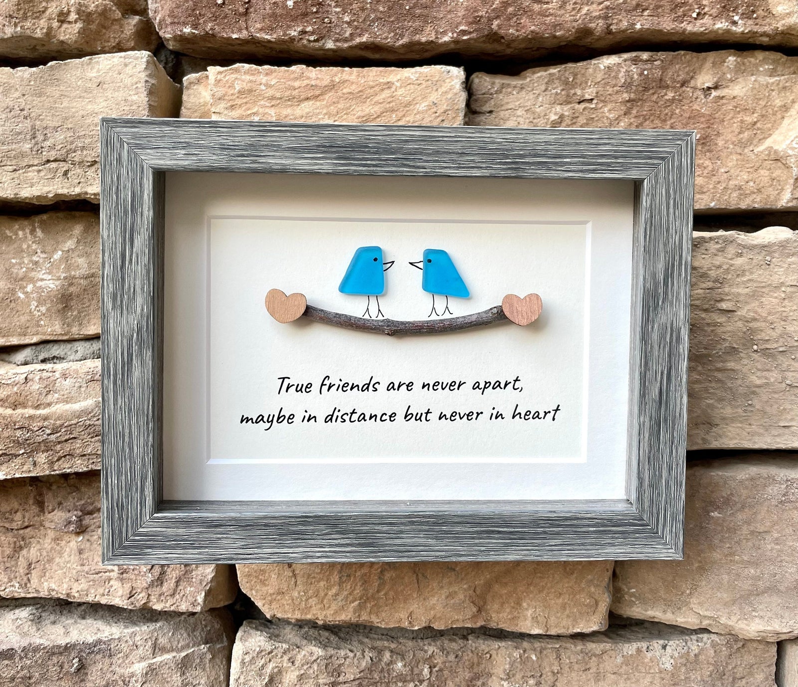 Long Distance Friendship Gift | 5x7 Framed Sea Glass Art | “True Friends Are Never Apart” Handmade Picture | Driftwood Art | Gift for Friend