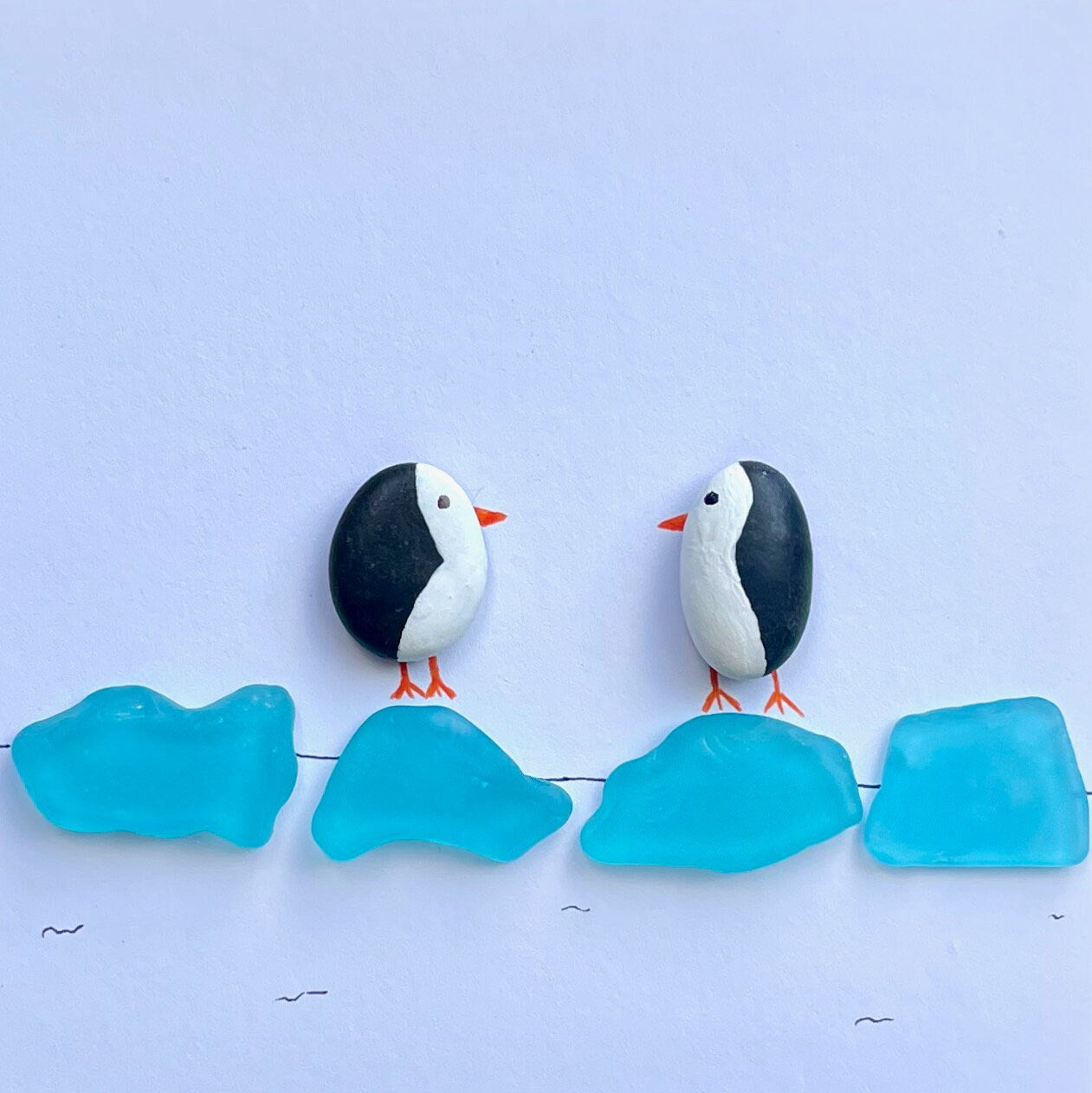 Sea Glass Penguin Picture, 8x8 Framed Sea Glass Art, Perfect Winter or Holiday Decor