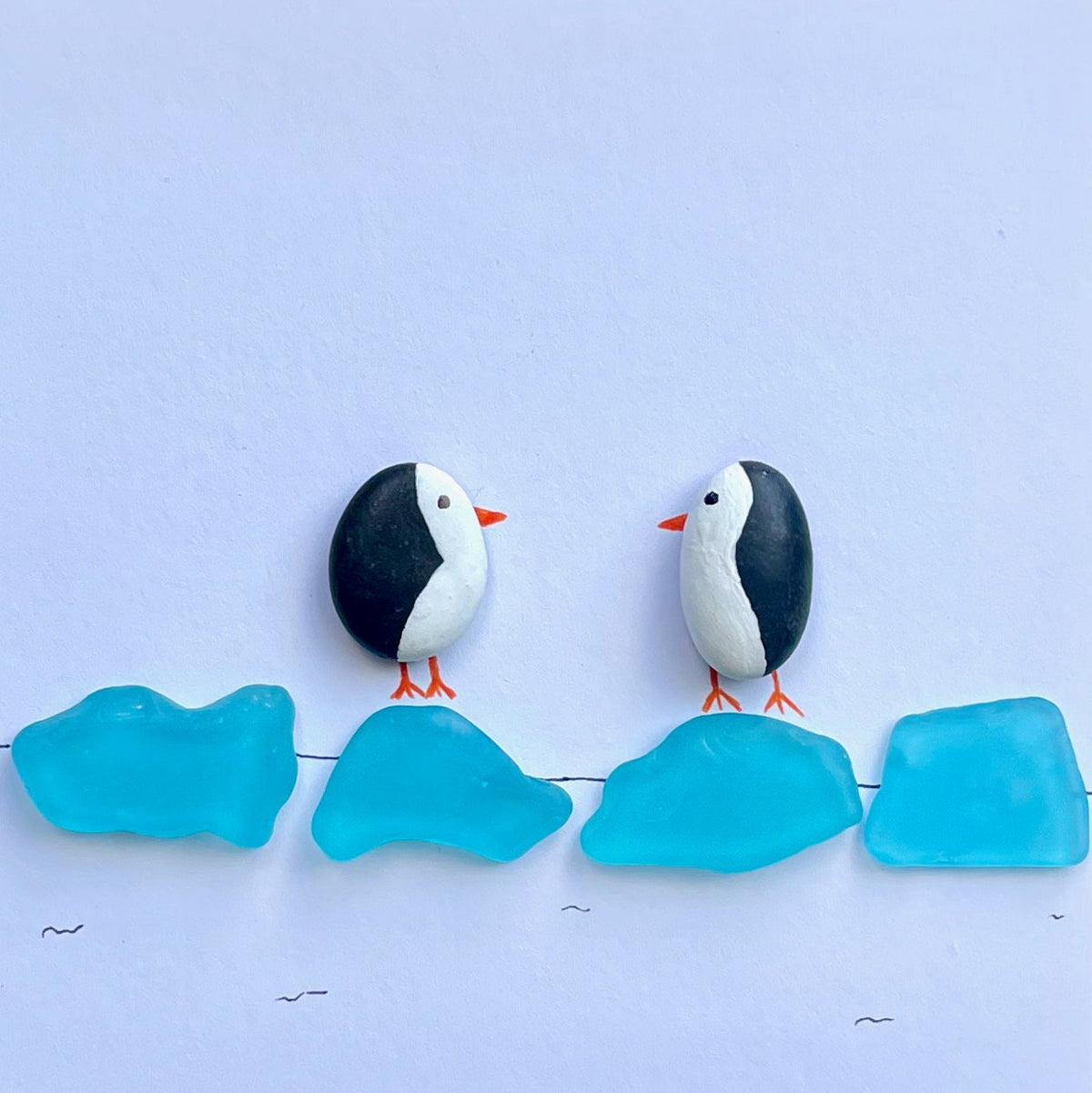 Sea Glass Penguin Picture, 8x8 Framed Sea Glass Art, Perfect Winter or Holiday Decor