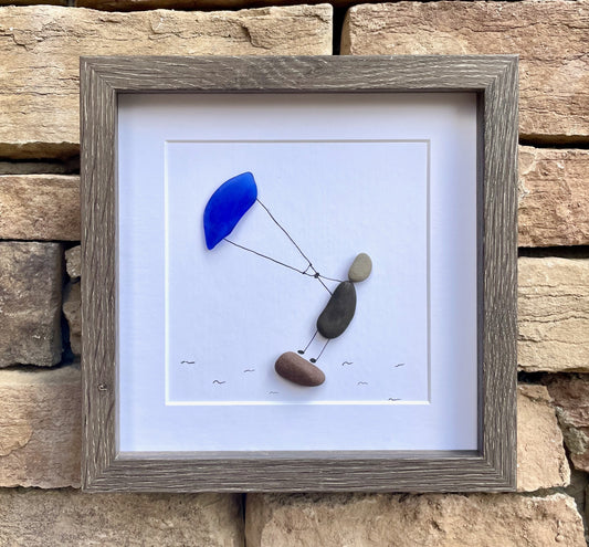 Kite Surfer | Gift for Kite Surfer | Windsurfer | Water Sports | Extreme Sports | Adrenaline Junkie | 8x8 Pebble and Sea Glass Art