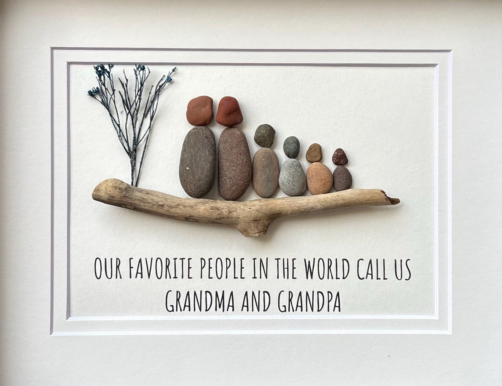 Gift for Grandparents, 8x10 framed pebble art, perfect gift from Grandkids. Personalized.