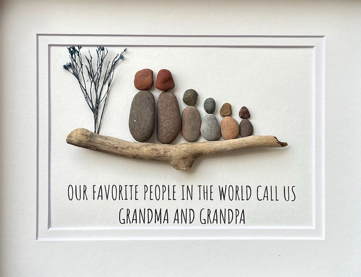 Gift for Grandparents, 8x10 framed pebble art, perfect gift from Grandkids. Personalized.