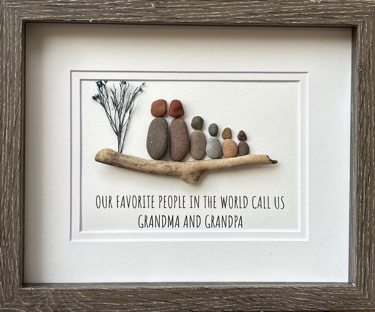 Gift for Grandparents, 8x10 framed pebble art, perfect gift from Grandkids. Personalized.