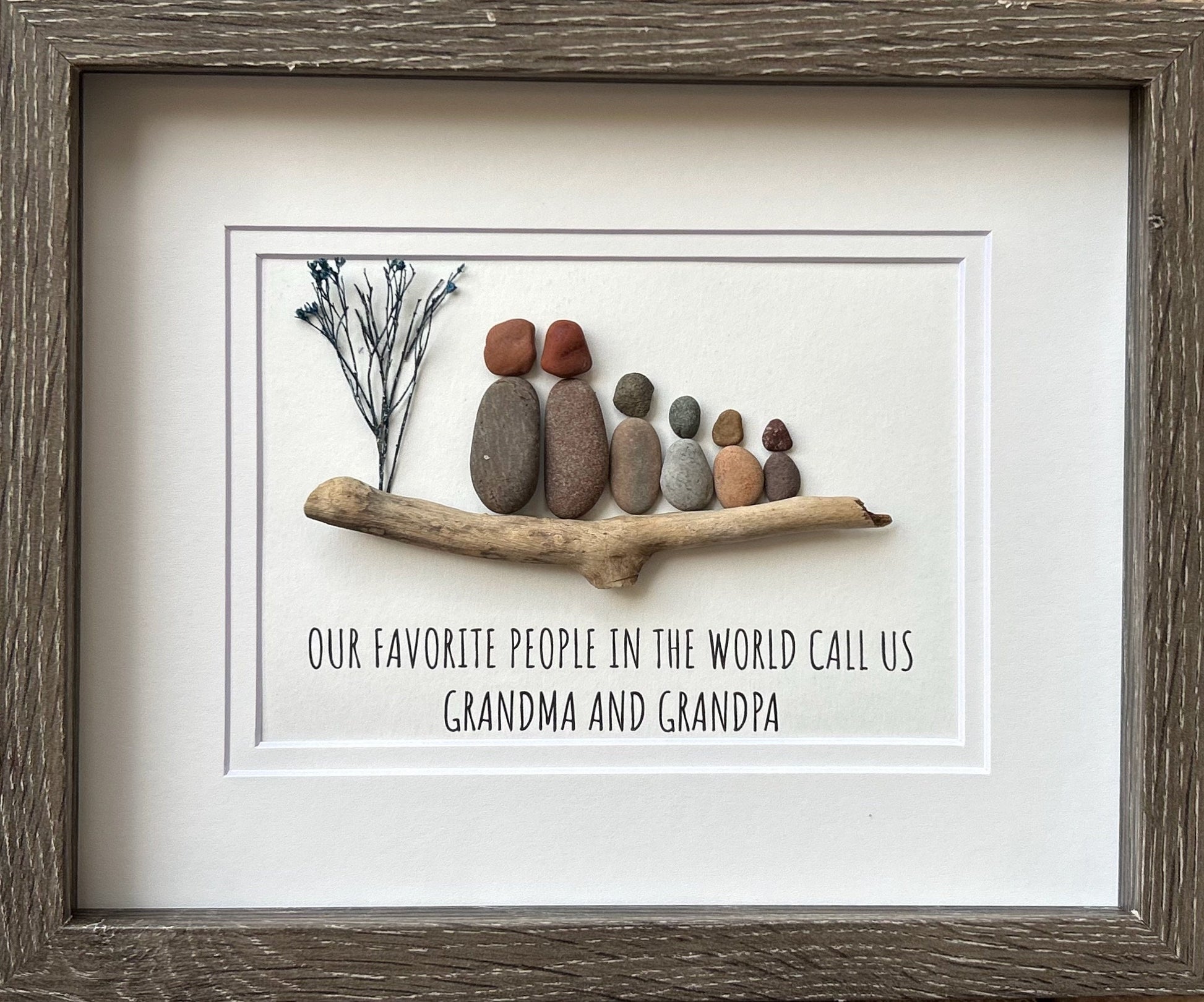 Gift for Grandparents, 8x10 framed pebble art, perfect gift from Grandkids. Personalized.