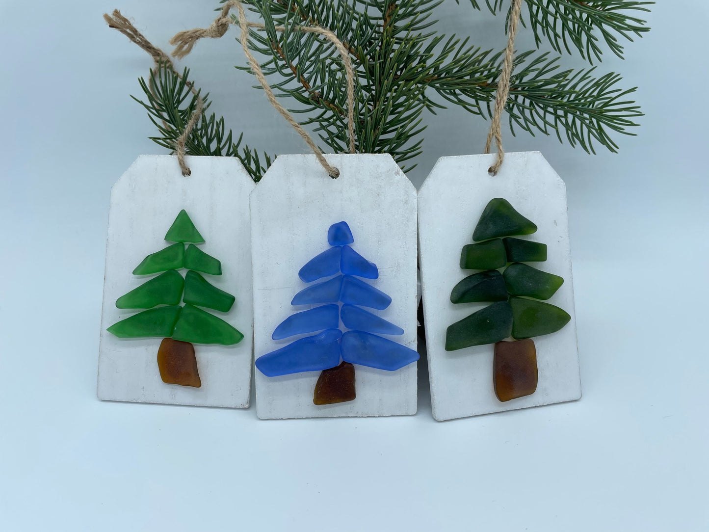 Sea Glass Christmas Tree Ornaments, Handmade Seaglass Holiday Decor