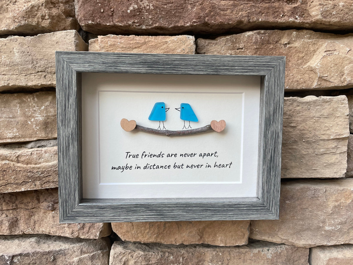 Long Distance Friendship Gift | 5x7 Framed Sea Glass Art | “True Friends Are Never Apart” Handmade Picture | Driftwood Art | Gift for Friend