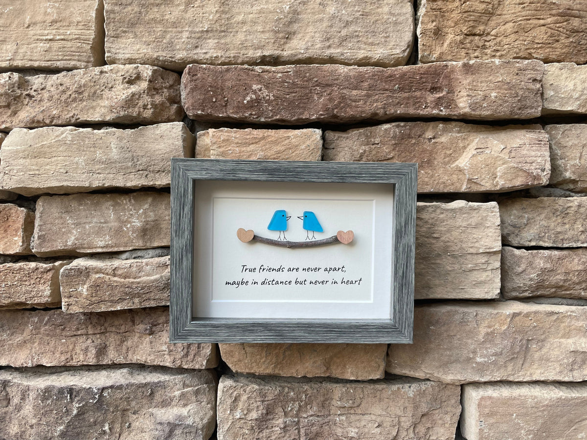 Long Distance Friendship Gift | 5x7 Framed Sea Glass Art | “True Friends Are Never Apart” Handmade Picture | Driftwood Art | Gift for Friend