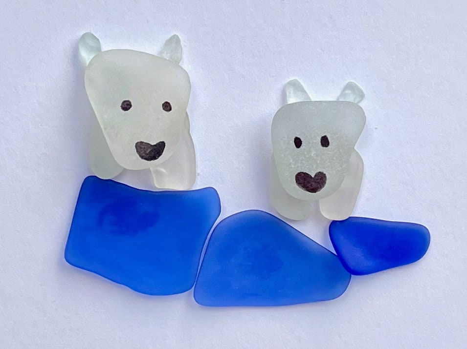 Sea Glass Polar Bear Art, Framed Winter Decor (8x8)