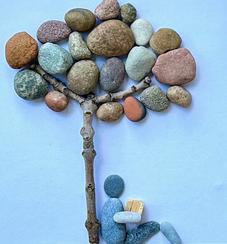 Book Lover | Reading Under Pebble Tree | Reading Art | Gift for son, daughter, student, teacher | Handmade and Framed | 8x8 Pebble Art