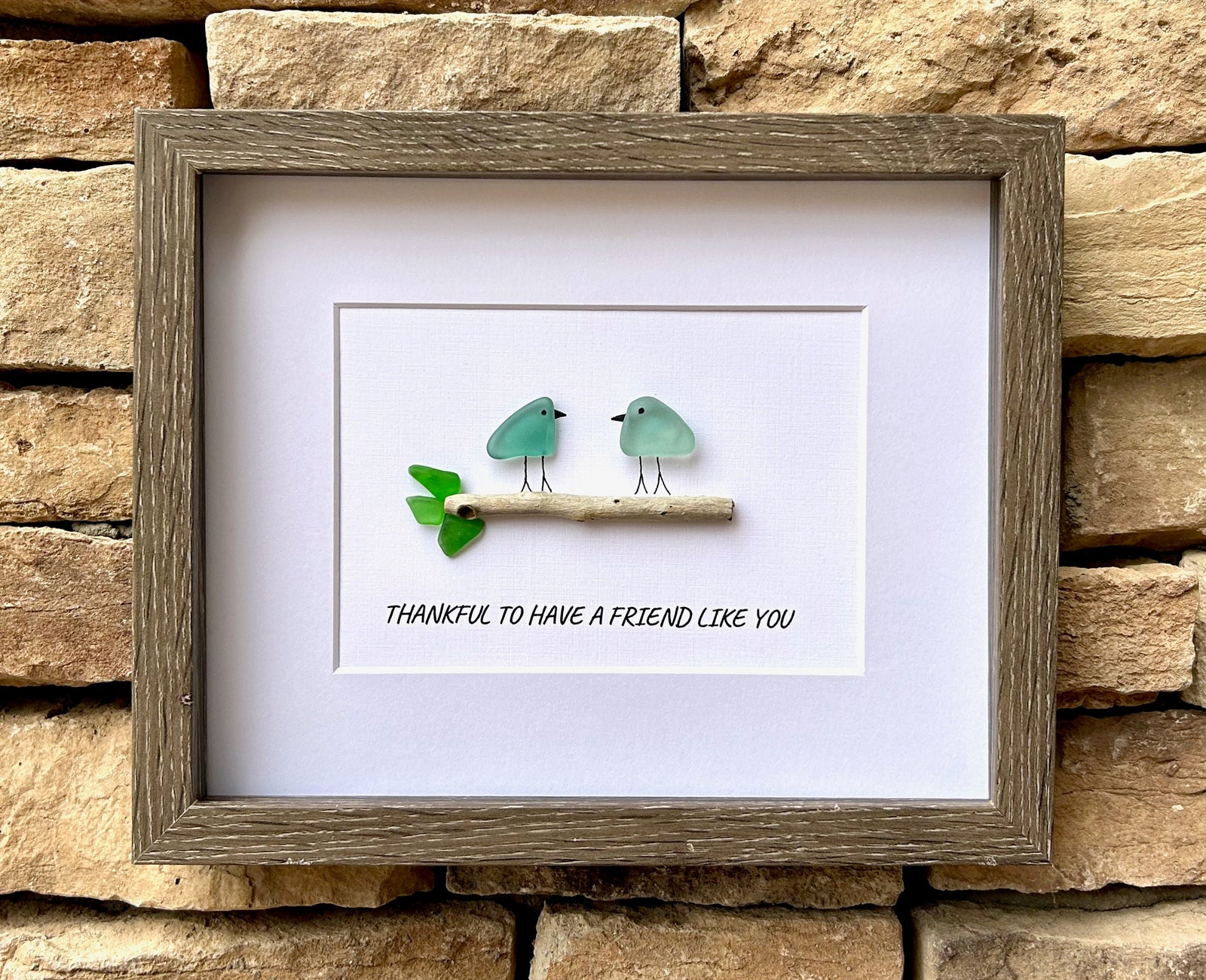 Thankful to Have a Friend Like You, 8x10 Framed Sea Glass Picture, Holiday Gift for Friend