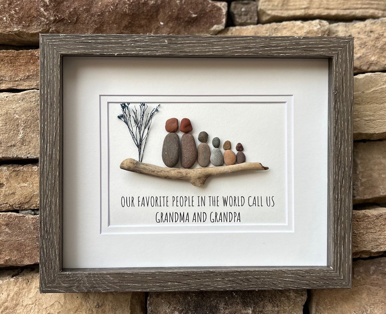 Gift for Grandparents, 8x10 framed pebble art, perfect gift from Grandkids. Personalized.