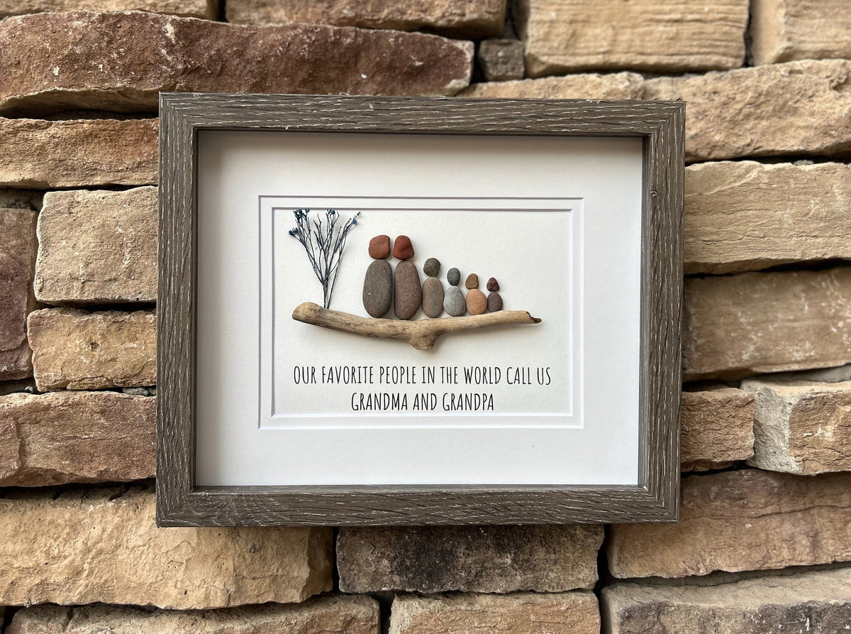 Gift for Grandparents, 8x10 framed pebble art, perfect gift from Grandkids. Personalized.
