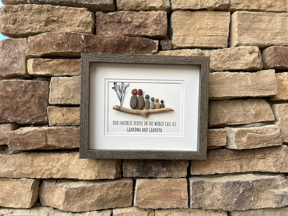 Gift for Grandparents, 8x10 framed pebble art, perfect gift from Grandkids. Personalized.