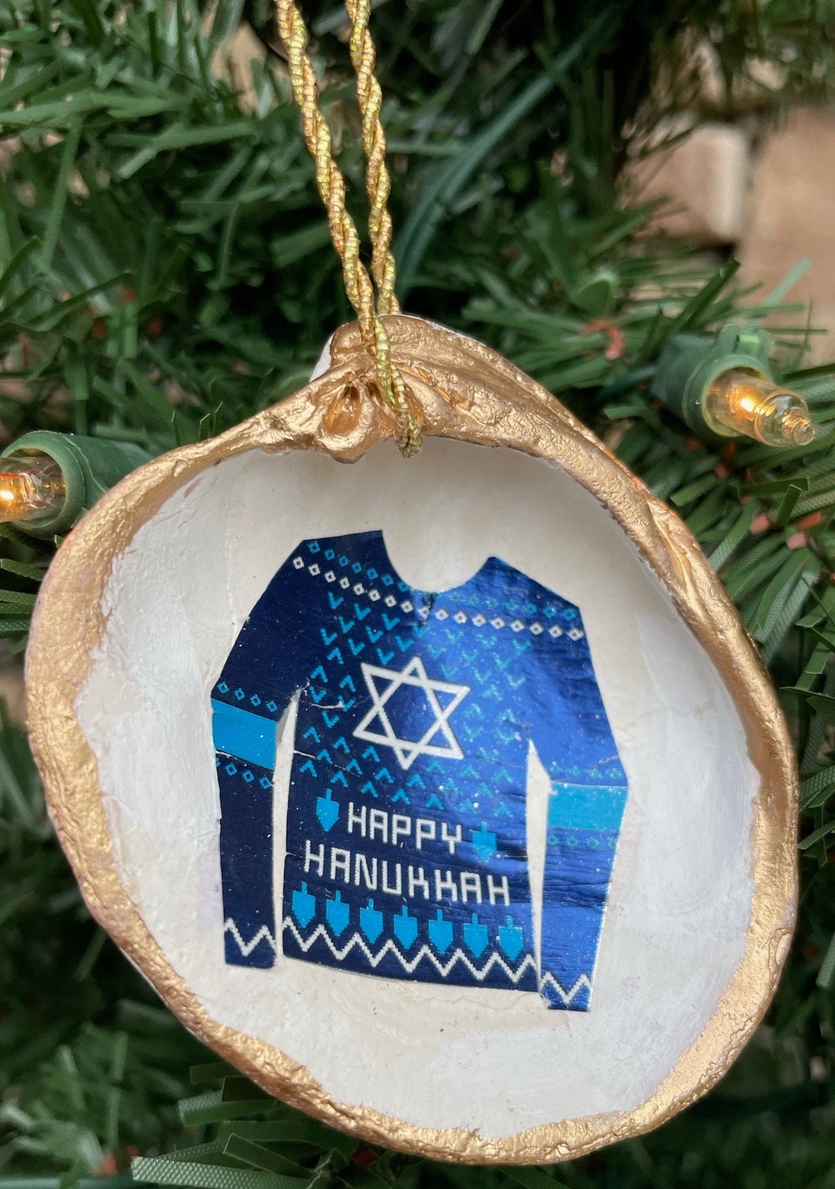 Jewish Chanukah (Hanukkah) Holiday Ornaments - Seashell and Decoupage