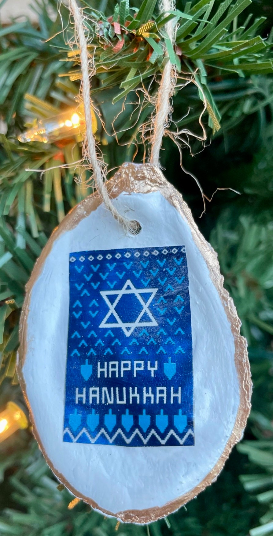 Jewish Chanukah (Hanukkah) Holiday Ornaments - Seashell and Decoupage