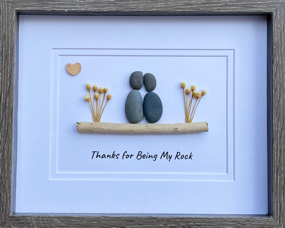 Thanks For Being My Rock, 8x10 Framed Pebble Art, Perfect Gift for Friend, Partner, Wife, Husband, Boyfriend, Girlfriend