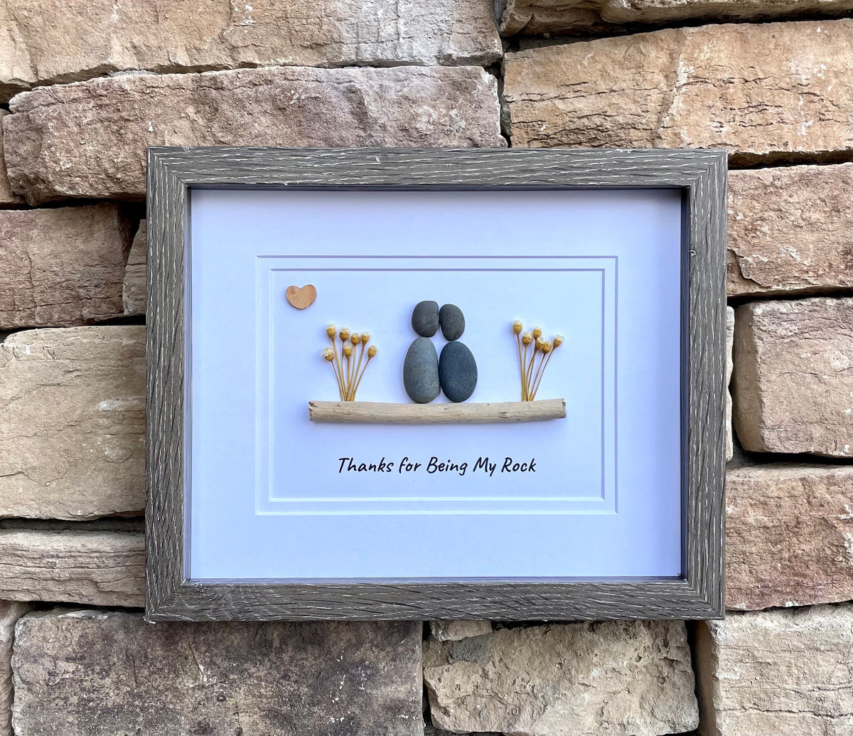 Thanks For Being My Rock, 8x10 Framed Pebble Art, Perfect Gift for Friend, Partner, Wife, Husband, Boyfriend, Girlfriend