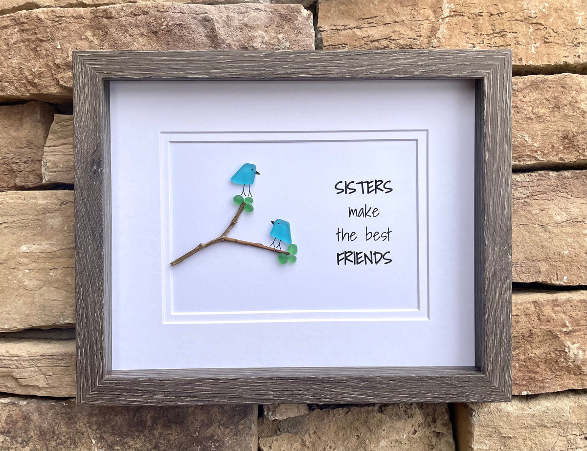 If Sisters Were Flowers I&#39;d Pick You | Sister Gift | Flower Art | Handmade Picture | Birthday | Nature-Inspired Gift | 8x8 Sea Glass Art