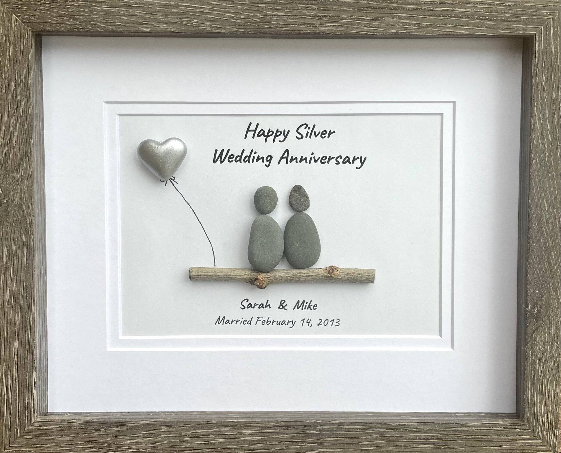 Silver Anniversary | 25th Wedding Anniversary | Unique 25th Anniversary | Gift for Wife, Husband, Parent, Couple, Friends | 8x10 Pebble Art