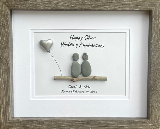 25th Anniversary "Silver" Pebble Art Couple, 8x10"