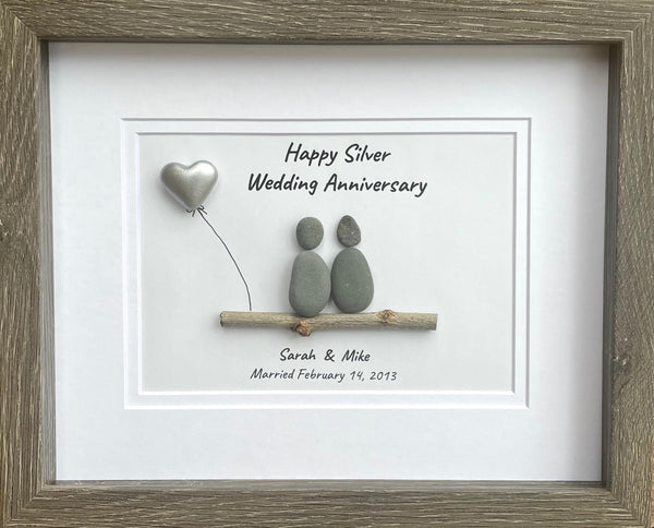 25th Anniversary "Silver" Pebble Art Couple, 8x10"
