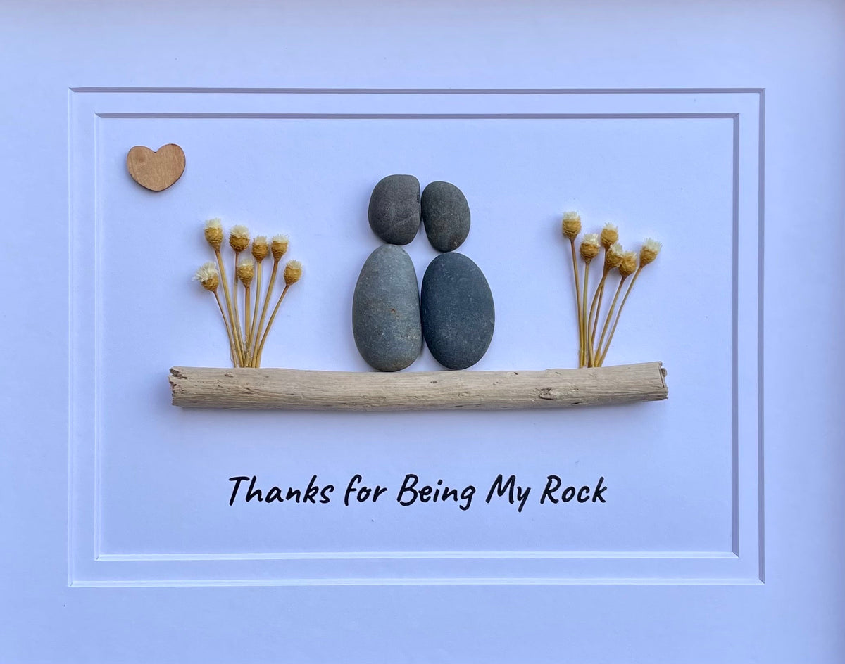 Thanks For Being My Rock, 8x10 Framed Pebble Art, Perfect Gift for Friend, Partner, Wife, Husband, Boyfriend, Girlfriend