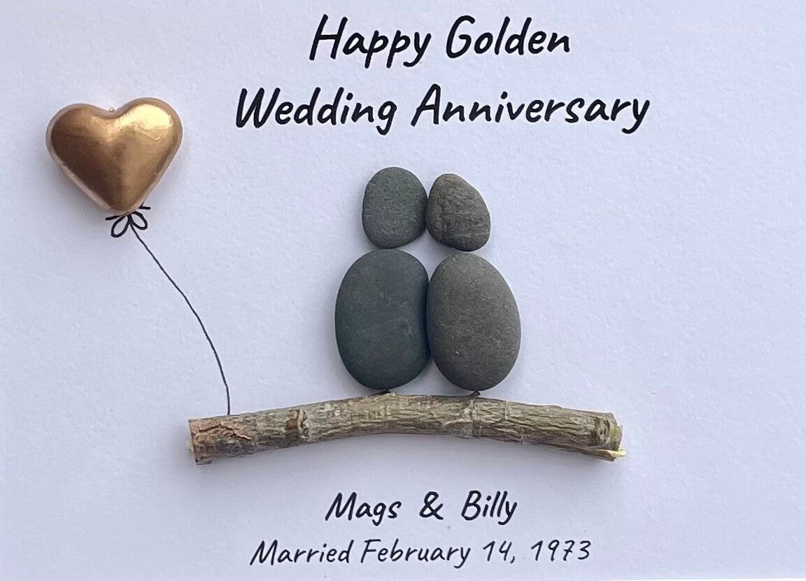 Golden Wedding Anniversary Personalized Pebble Art, 8x10 Framed 50th Anniversary Gift for Parents, Friends, Spouse