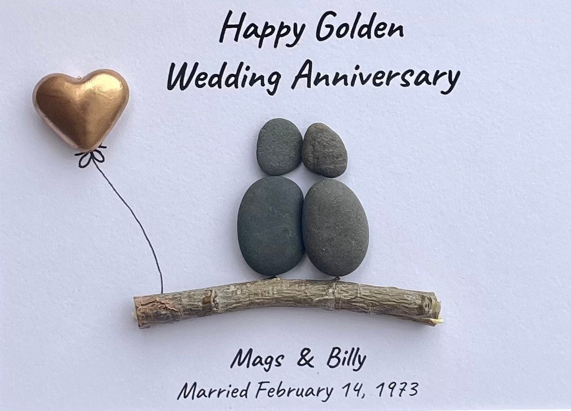 Golden Wedding Anniversary Personalized Pebble Art, 8x10 Framed 50th Anniversary Gift for Parents, Friends, Spouse
