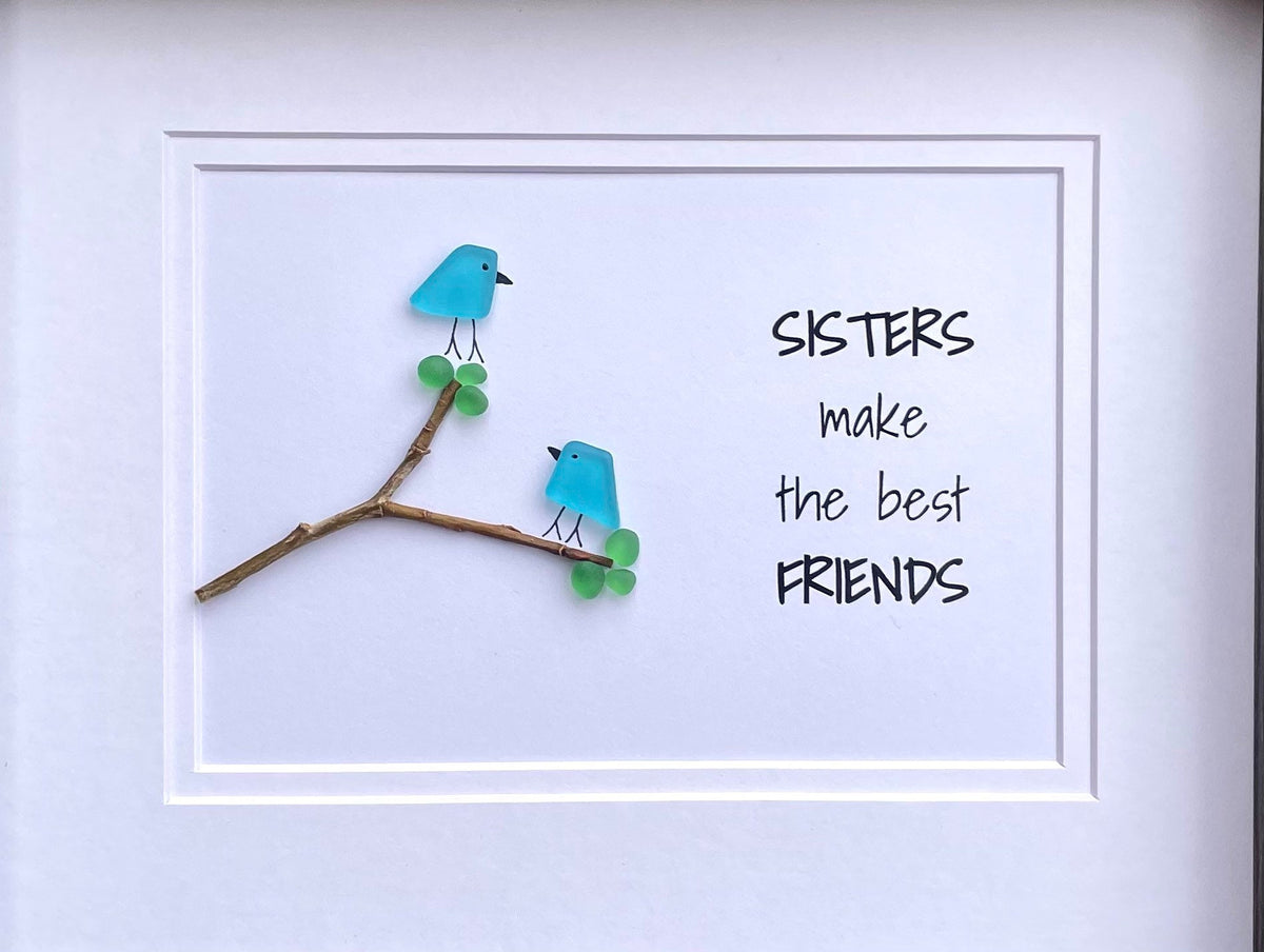 If Sisters Were Flowers I&#39;d Pick You | Sister Gift | Flower Art | Handmade Picture | Birthday | Nature-Inspired Gift | 8x8 Sea Glass Art