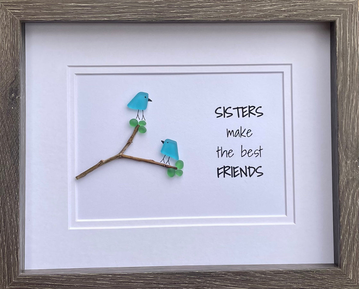 If Sisters Were Flowers I&#39;d Pick You | Sister Gift | Flower Art | Handmade Picture | Birthday | Nature-Inspired Gift | 8x8 Sea Glass Art