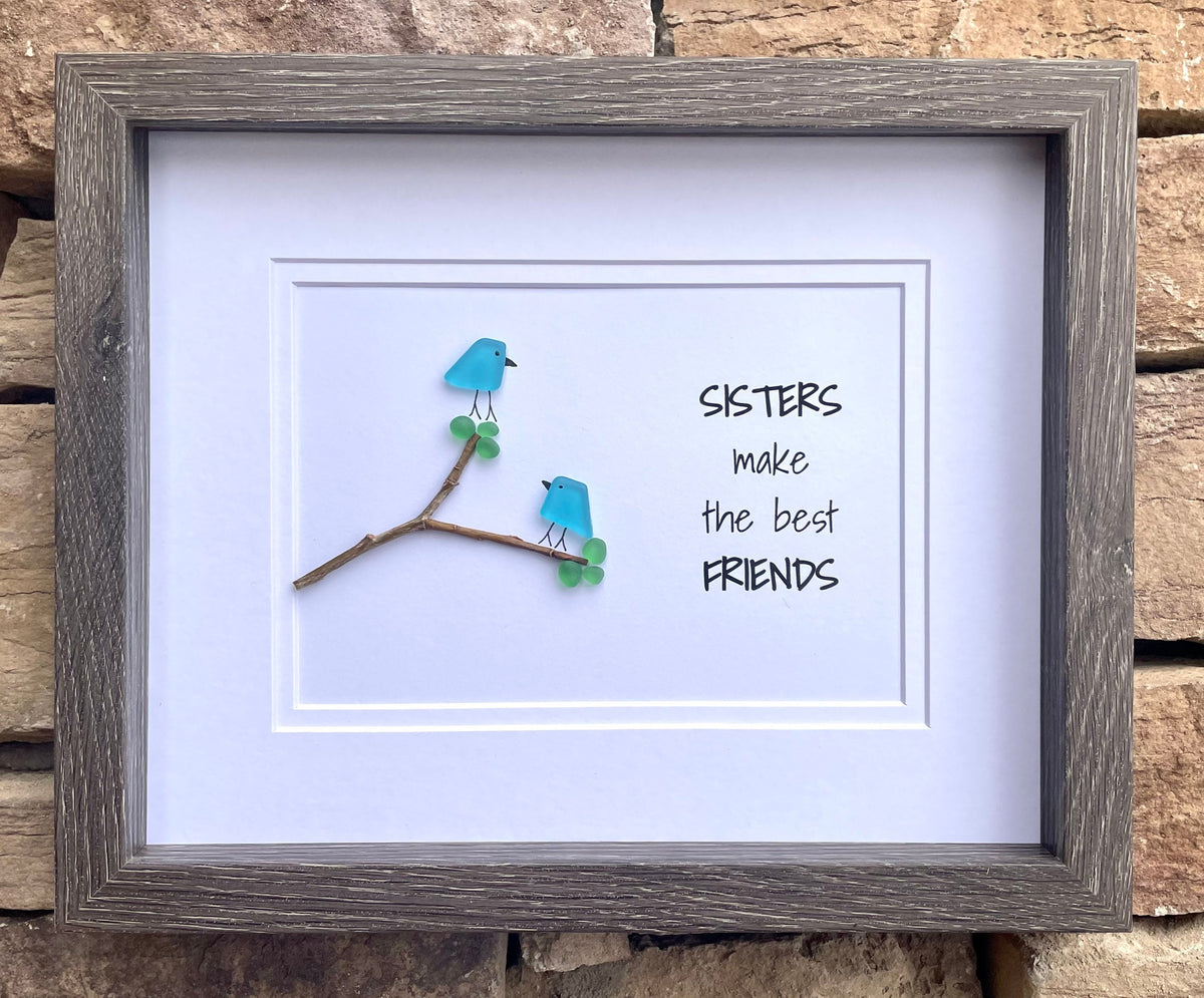If Sisters Were Flowers I&#39;d Pick You | Sister Gift | Flower Art | Handmade Picture | Birthday | Nature-Inspired Gift | 8x8 Sea Glass Art