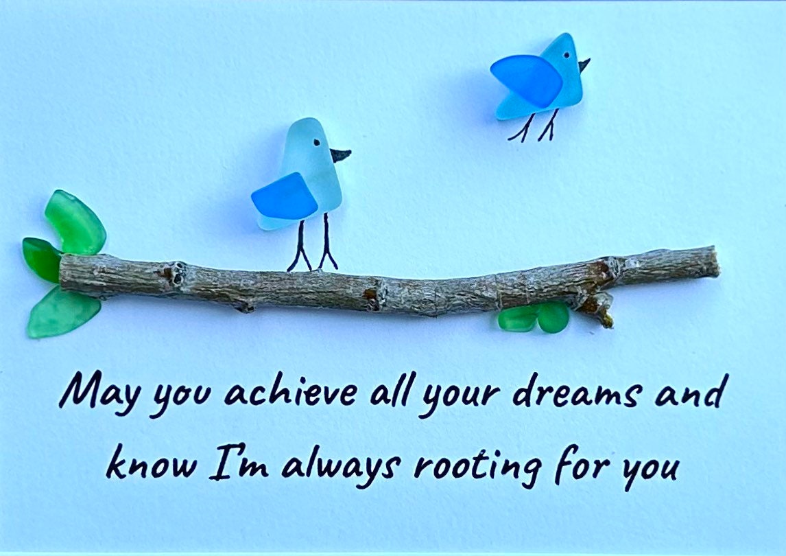 May You Achieve All Your Dreams, 8x10 Framed Sea Glass Art Featuring Two Birds on a Branch, Gift for Daughter, Son, Child, Grandchild