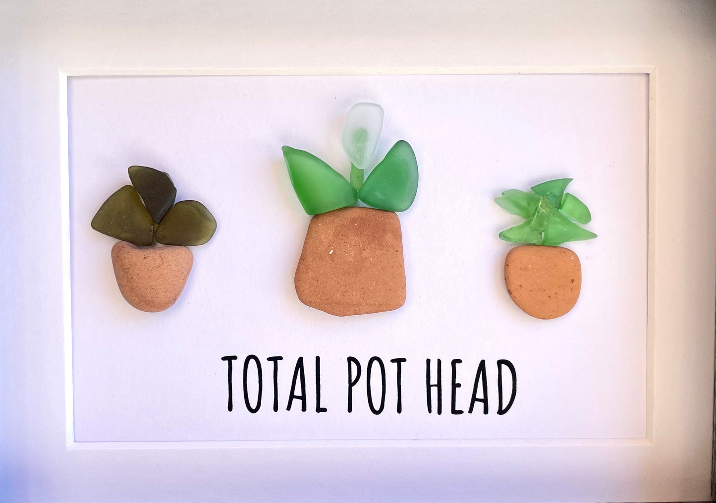 Total Pot Head Sea Glass Art, 5x7 Framed Gift for Gardener, Plant Lover
