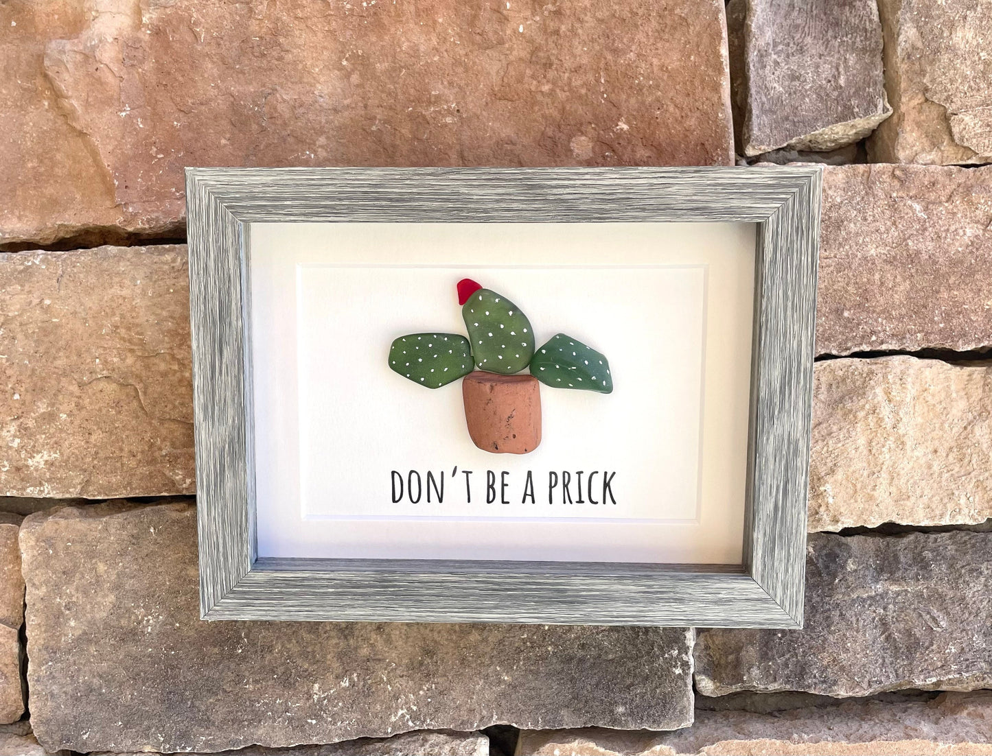 Sea Glass Cactus Art, Funny Framed Modern Artwork (5x7)