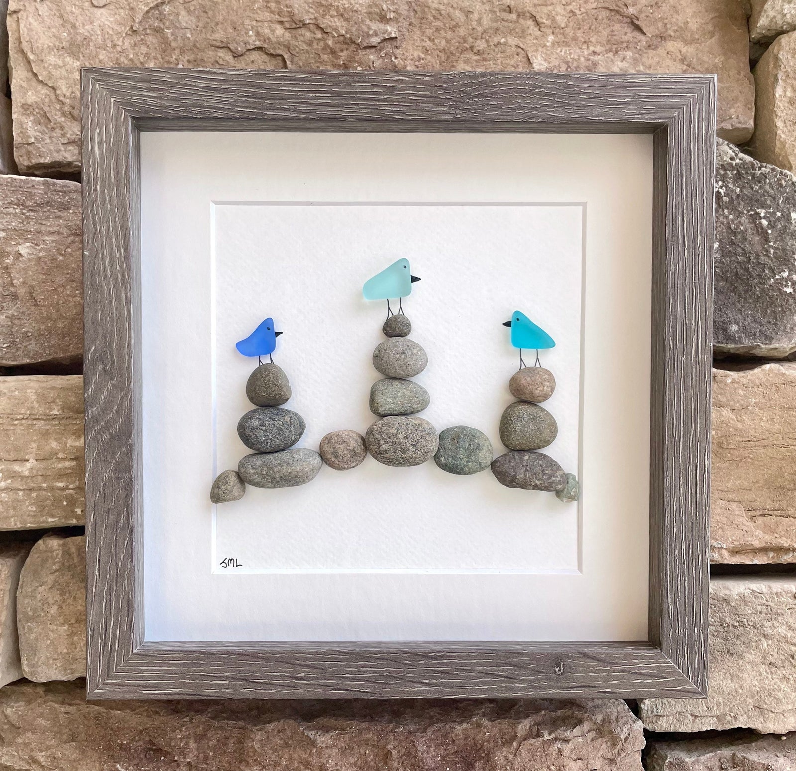 Paddle Boarder | Paddle Boarder on a Lake | Handmade Gift for Paddler | Gift for Friend | Water Sports | 8x8 Sea Glass and Pebble Art