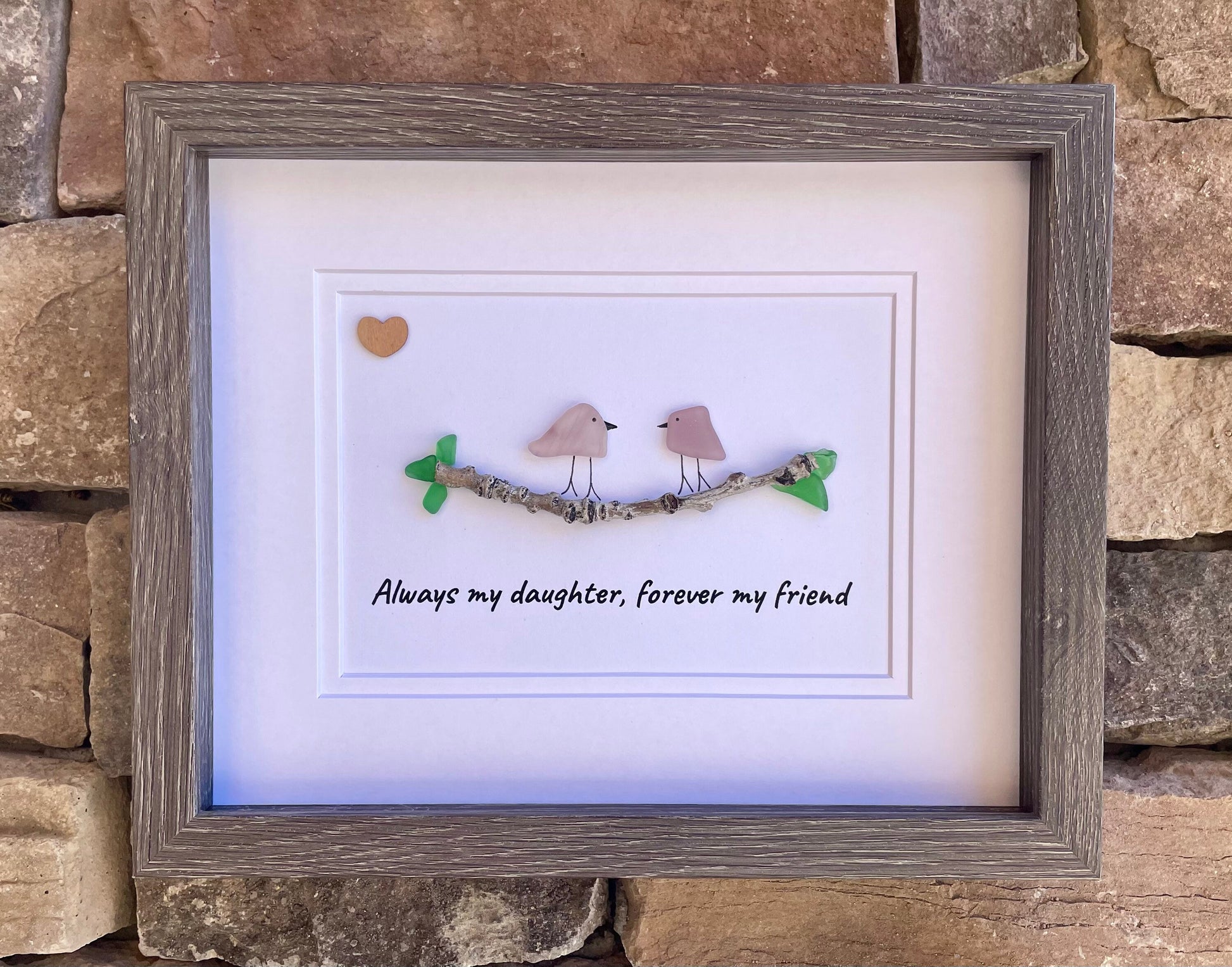 Sea Glass Birds Art, Gift for Daughter, Framed Sentimental Art (8x10)