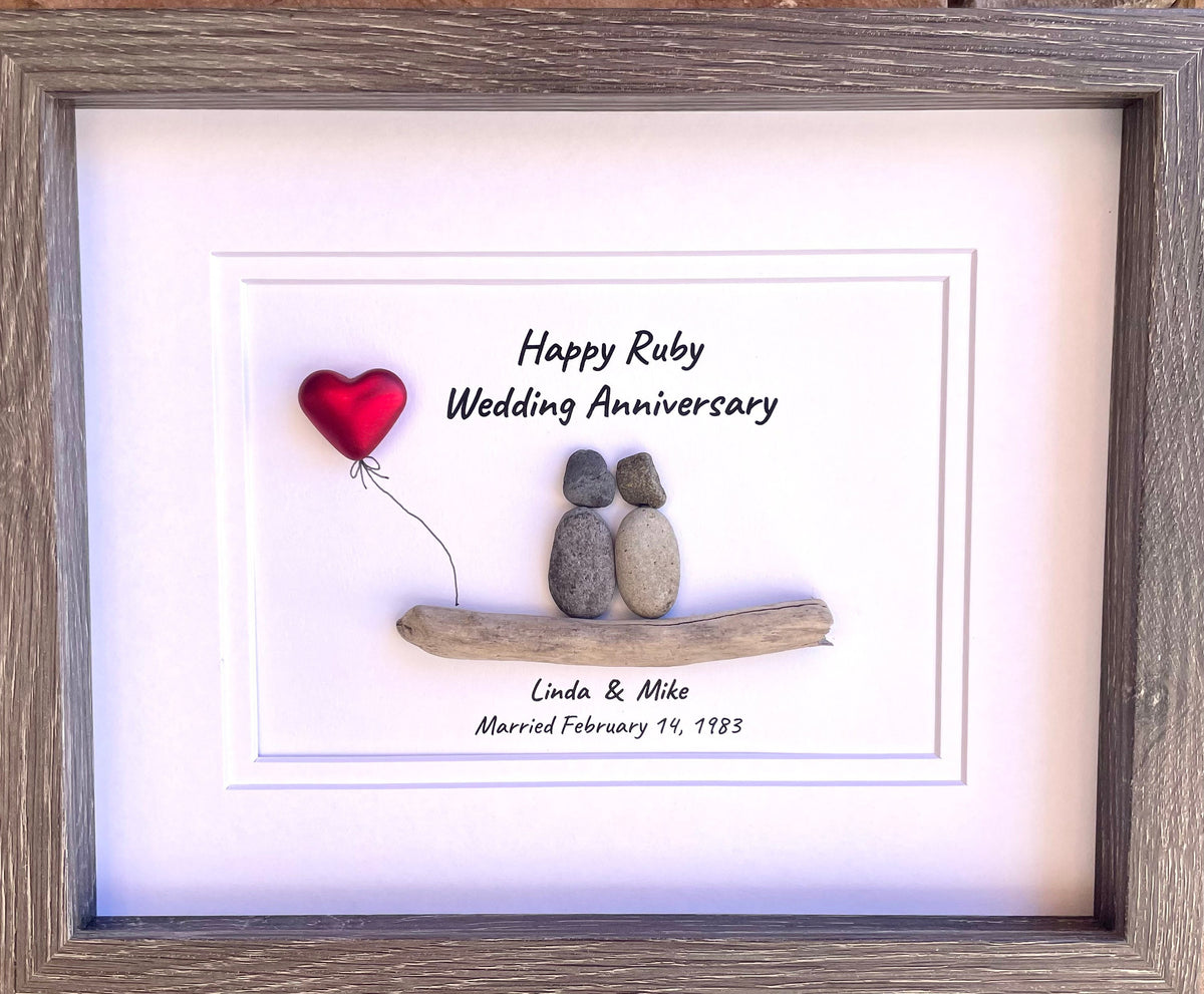 Ruby Wedding Anniversary | 40th Anniversary | Unique 40th Anniversary Gift | Gift for Wife, Husband, Parent, Couple | 8x10 Pebble Art