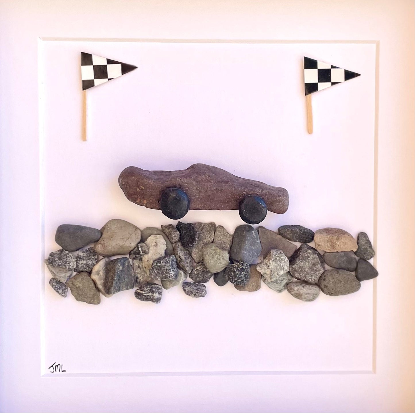 Race Car Pebble Art, Framed Handmade Gift for Him, Car Lover