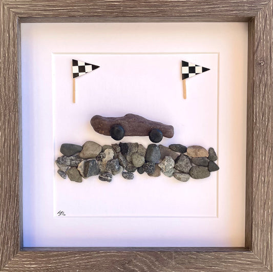 Race Car Pebble Art Picture, 8x10 Framed Handmade Gift for Car Fans, Formula 1, Nascar, Car Lover, Gift for Him
